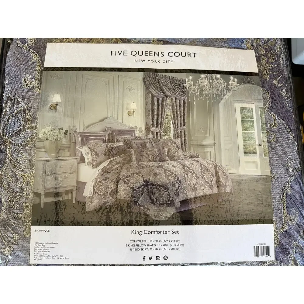 NEW! Five Queens Dominique 4PC Damask Comforter Set King Lavander